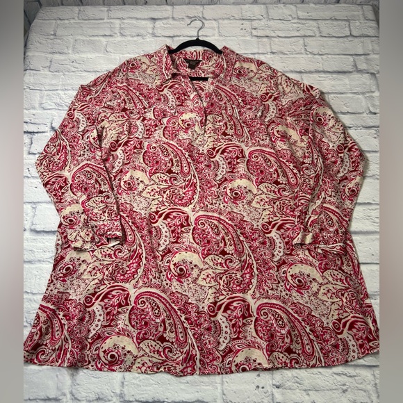 Wear with Tall Boots this Fall! Bit & Bridle Red and Cream Paisley Shirt Dress! - Picture 5 of 7